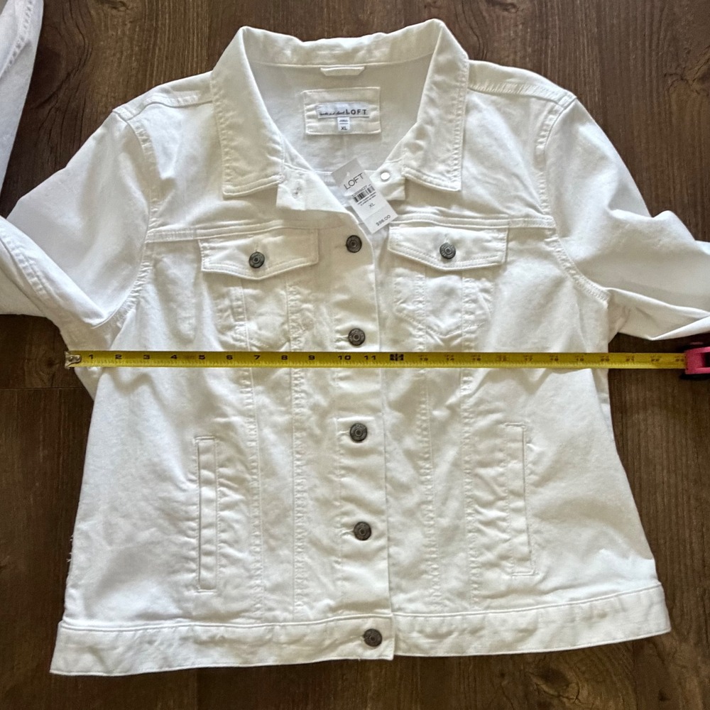 LOFT Denim Jacket White Button Front Trucker Women XL - Picture 9 of 15